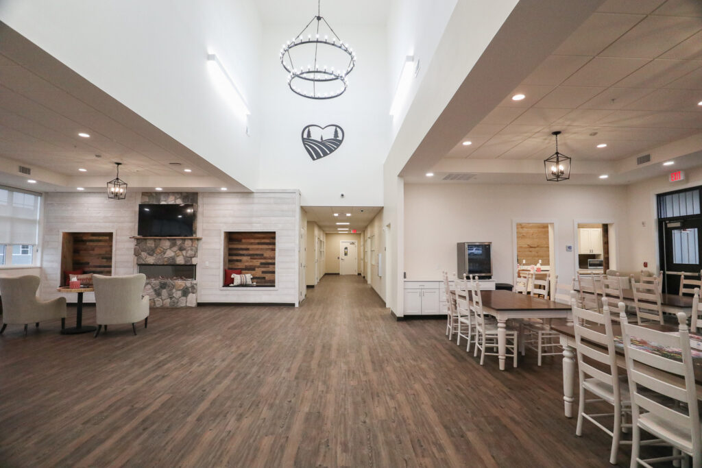 Full view of the Rental Community Center's dining & seating area at the Heartlands.