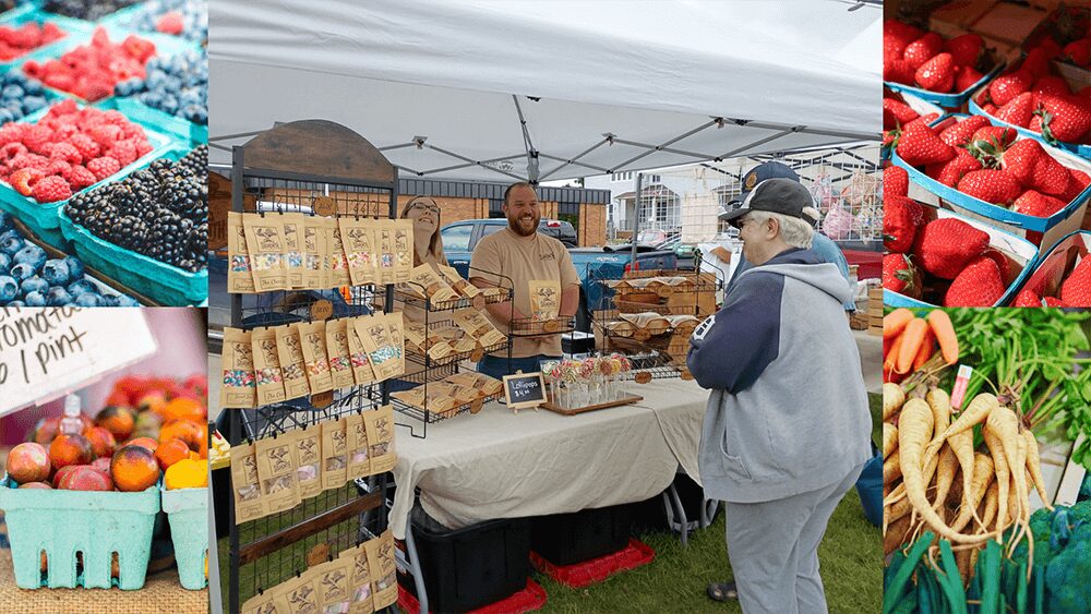 Two People in front of a farmers market vendor in Marlette MI